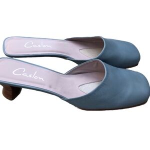 Caslon Powder Blue Leather Slip-On Square-Toe Mules